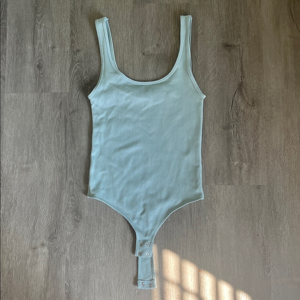 Dynamite Ribbed Bodysuit in Sage Green